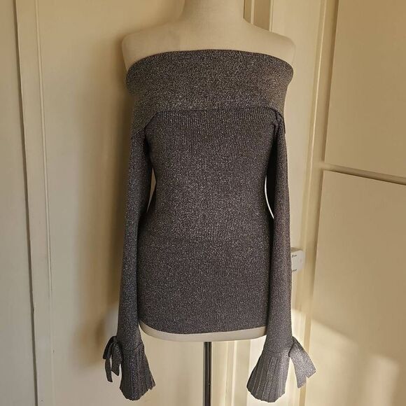 7th Avenue Design Studio Silver Shimmer off the Shoulder Sweater, NWOT, S( wears - Picture 1 of 10